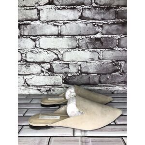Saks Fifth Ave Estelle Dark Taupe Gray Suede Mules Flats Shoes Women Sz 7M US/38